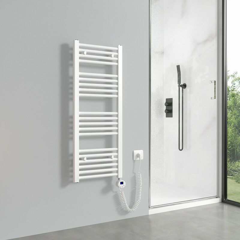 Sèche-serviettes électrique avec élément chauffant thermostat 300W, blanc radiateur électrique sèche-serviettes 100x40cm - Meykoers