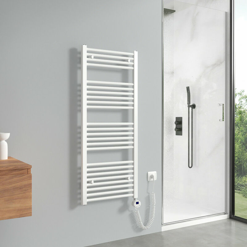 Meykoers - sèche-serviettes électrique avec élément chauffant thermostat 500W, blanc radiateur électrique sèche-serviettes 120x50cm