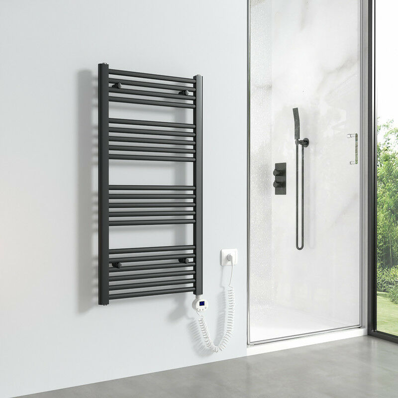 Sèche-serviettes électrique avec élément chauffant thermostat 500W, Anthracite radiateur électrique sèche-serviettes 100x50cm - Meykoers