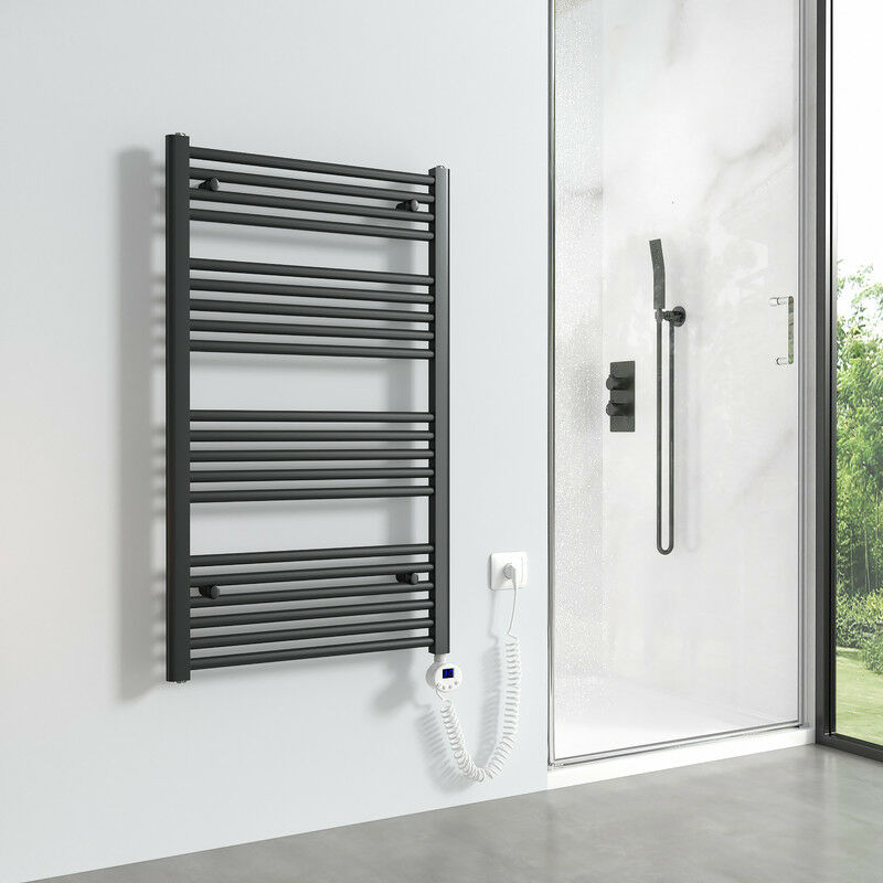Sèche-serviettes électrique avec élément chauffant thermostat 500W, Anthracite radiateur électrique sèche-serviettes 100x60cm - Meykoers