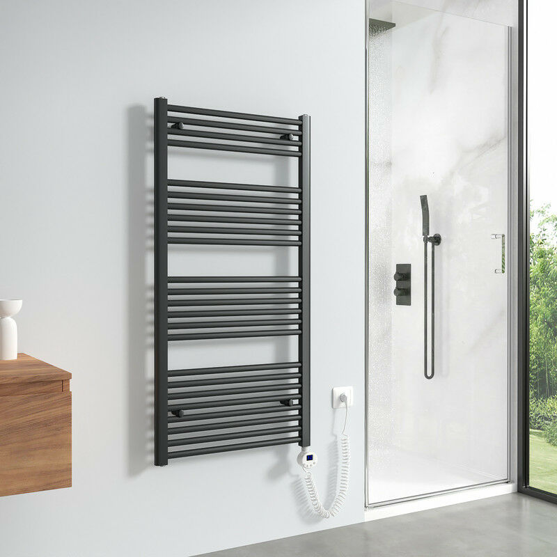 Sèche-serviettes électrique avec élément chauffant thermostat 600W, Anthracite radiateur électrique sèche-serviettes 120x60cm - Meykoers