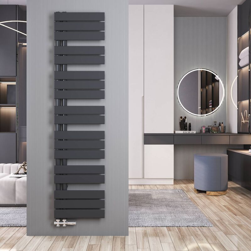 Meykoers - Sèche-serviette eau chaude Radiateur 1662x400mm Anthracite Asymétrique plates sèche-serviettes - Ouverture latérale, 731 Watts