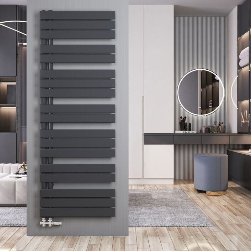 Sèche-serviette eau chaude Radiateur 1662x600mm Anthracite Asymétrique plates sèche-serviettes - Ouverture latérale, 1025 Watts - Meykoers