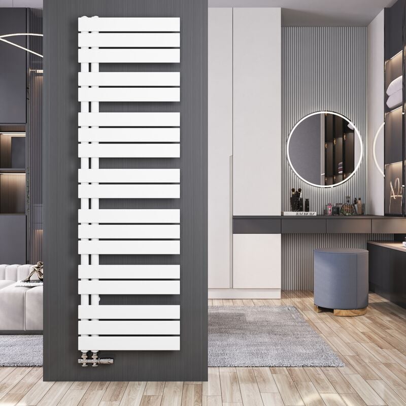 Sèche-serviette eau chaude Radiateur 1662x500mm Blanc Asymétrique plates sèche-serviettes - Ouverture latérale, 809 Watts - Meykoers