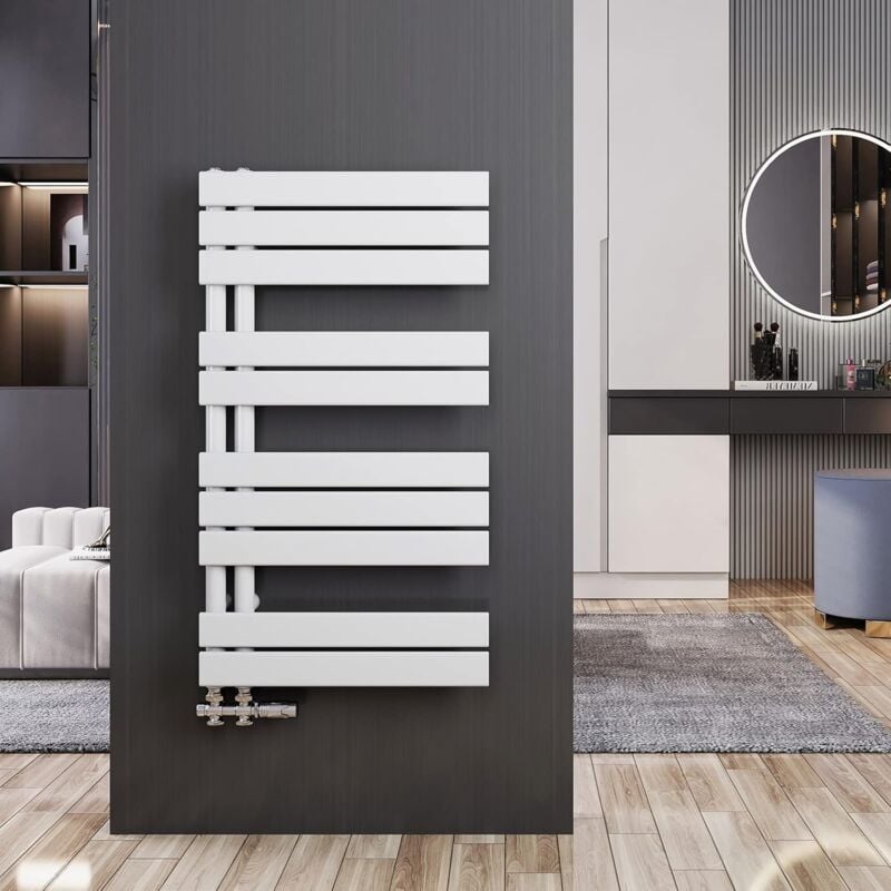 Sèche-serviette eau chaude Radiateur 899x500mm Blanc Asymétrique plates sèche-serviettes - Ouverture latérale, 441 Watts - Meykoers