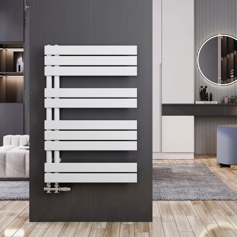 Sèche-serviette eau chaude Radiateur 899x600mm Blanc Asymétrique plates sèche-serviettes - Ouverture latérale, 532 Watts - Meykoers