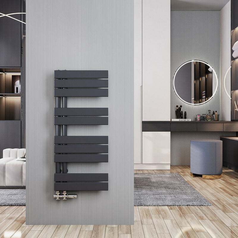Sèche-serviette eau chaude Radiateur 899x400mm Anthracite Asymétrique plates sèche-serviettes - Ouverture latérale, 399 Watts - Meykoers