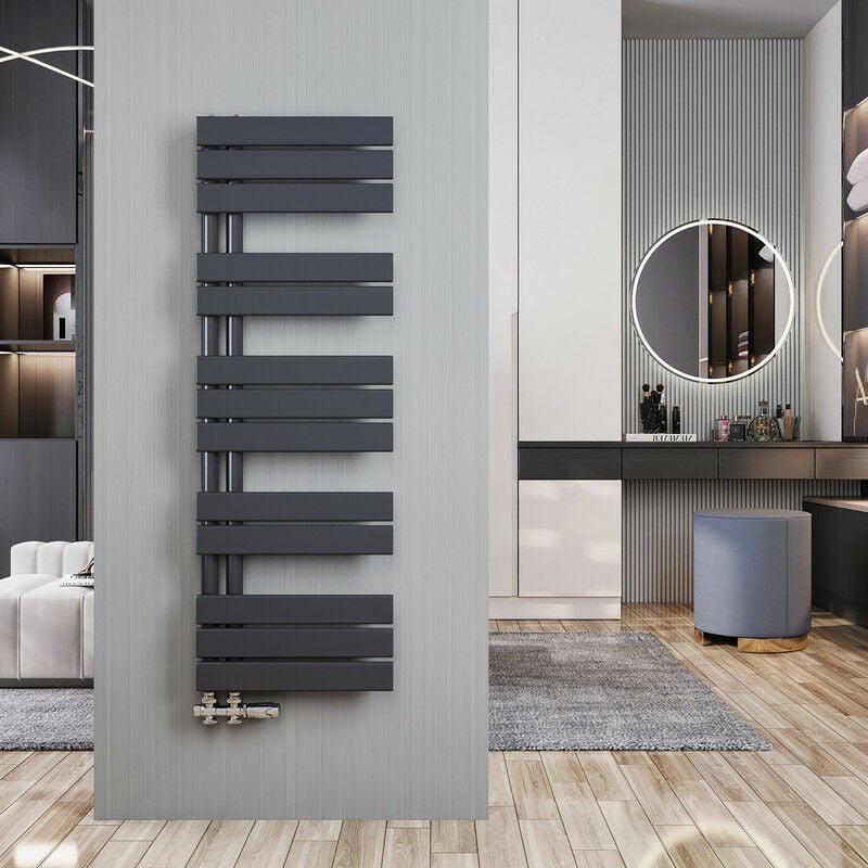 Meykoers - Sèche-serviette eau chaude Radiateur 1176x400mm Anthracite Asymétrique plates sèche-serviettes - Ouverture latérale, 518 Watts