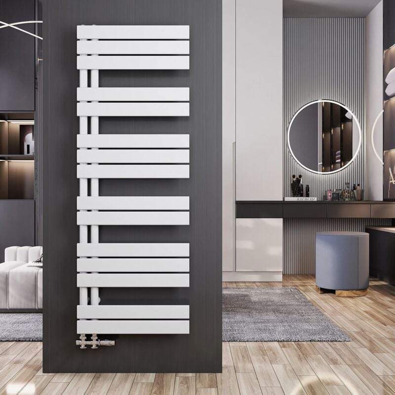 Sèche-serviette eau chaude Radiateur 1385x500mm Blanc Asymétrique plates sèche-serviettes - Ouverture latérale, 661 Watts - Meykoers
