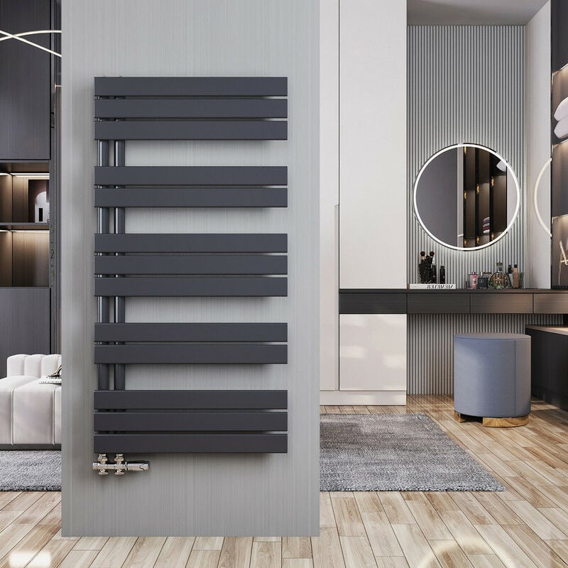Meykoers Sèche-serviette eau chaude Radiateur 1176x600mm Anthracite Asymétrique plates sèche-serviettes - Ouverture latérale, 726 Watts