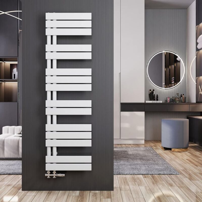 Sèche-serviette eau chaude Radiateur 1385x400mm Blanc Asymétrique plates sèche-serviettes - Ouverture latérale, 570 Watts - Meykoers
