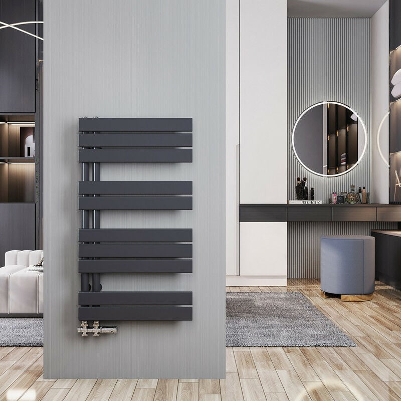 Sèche-serviette eau chaude Radiateur 899x500mm Anthracite Asymétrique plates sèche-serviettes - Ouverture latérale, 462 Watts - Meykoers