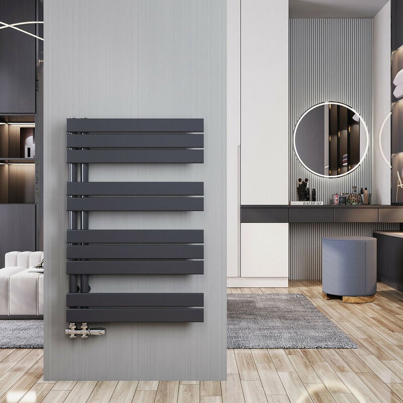 Sèche-serviette eau chaude Radiateur 899x600mm Anthracite Asymétrique plates sèche-serviettes - Ouverture latérale, 558 Watts - Meykoers