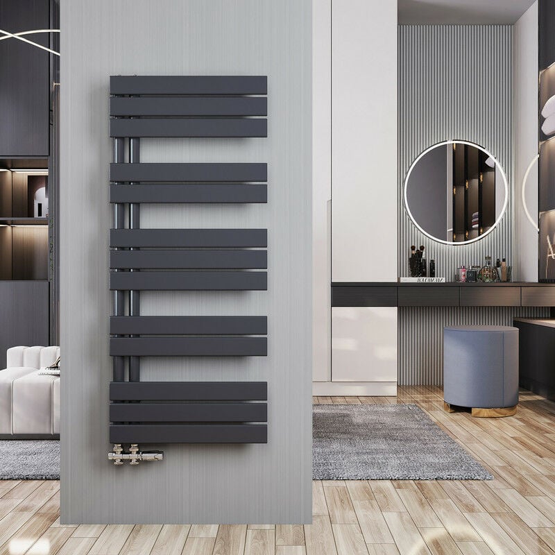Meykoers - Sèche-serviette eau chaude Radiateur 1176x500mm Anthracite Asymétrique plates sèche-serviettes - Ouverture latérale, 601 Watts