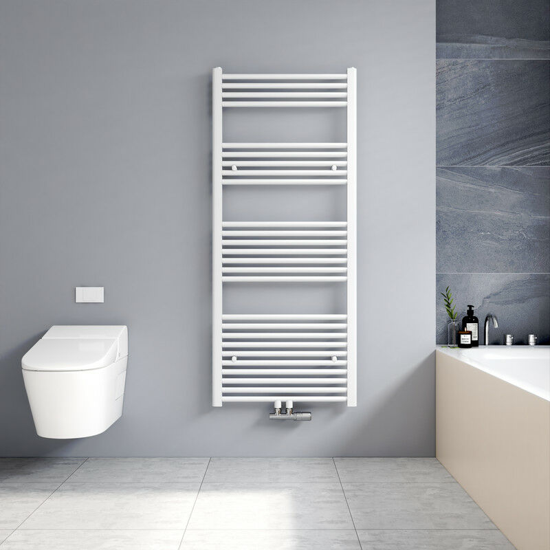 140x60cm Sèche serviettes radiateur eau chaude vertical chauffage 661W, tubes ronds - Blanc - Meykoers
