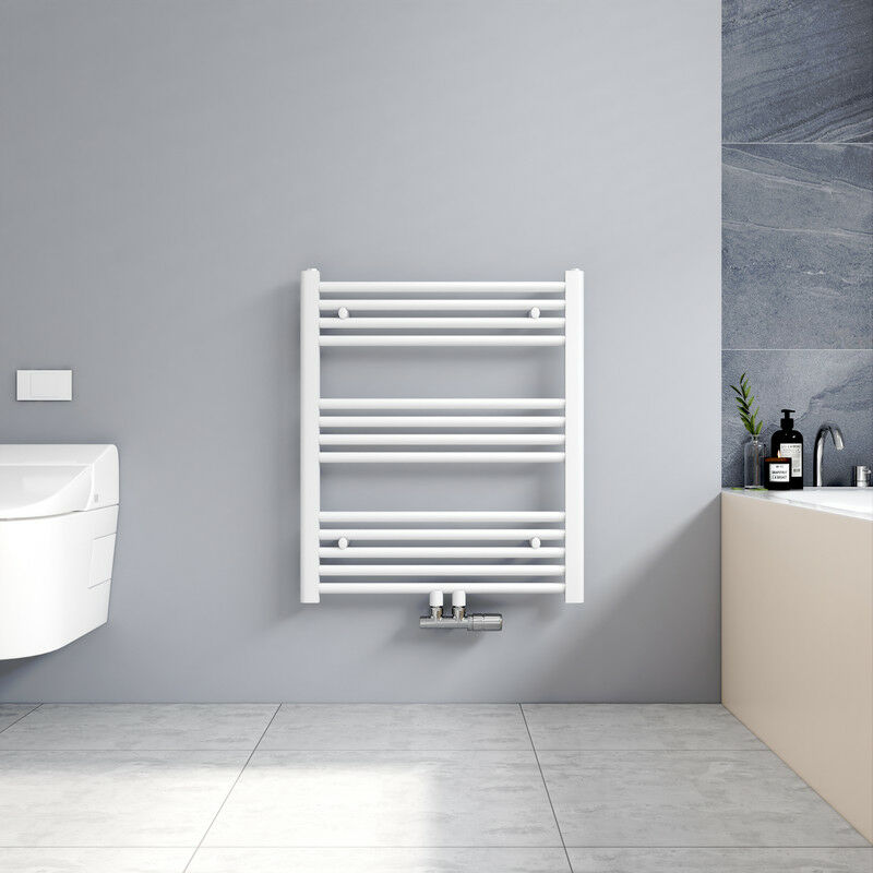 70x60cm Sèche serviettes radiateur eau chaude vertical chauffage 330W, tubes ronds - Blanc - Meykoers