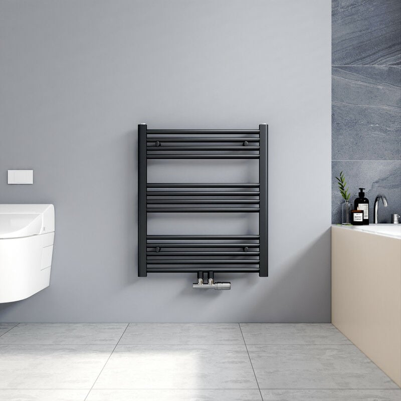 70x60cm Sèche serviettes radiateur eau chaude vertical chauffage 330W, tubes ronds - Anthracite - Meykoers