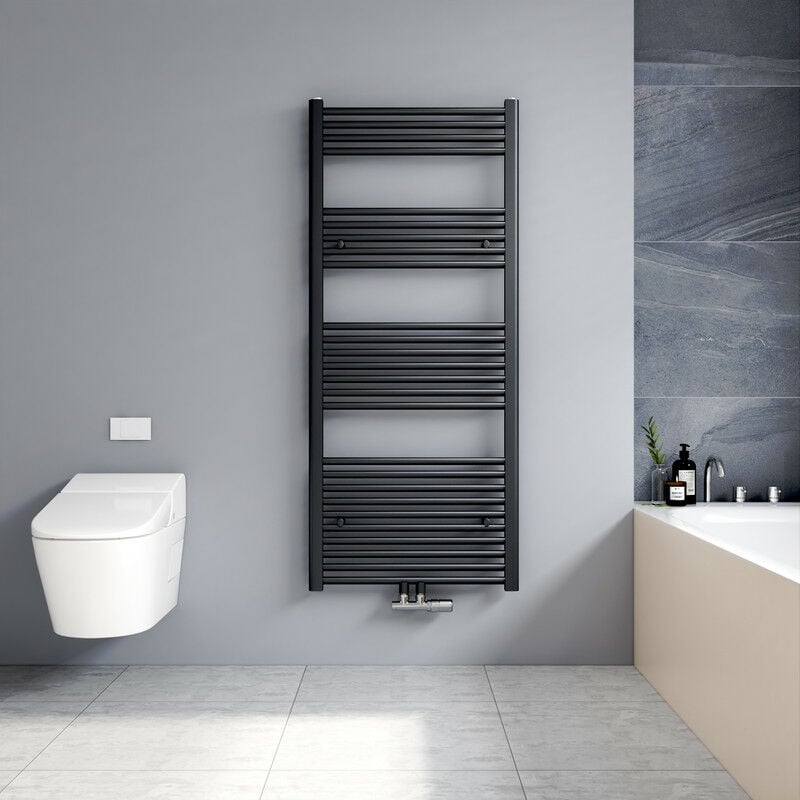 140x60cm Sèche serviettes radiateur eau chaude vertical chauffage 661W, tubes ronds - Anthracite - Meykoers