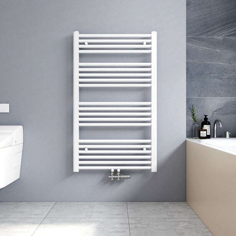 100x60cm Sèche serviettes radiateur eau chaude vertical chauffage 498W, tubes ronds - Blanc - Meykoers