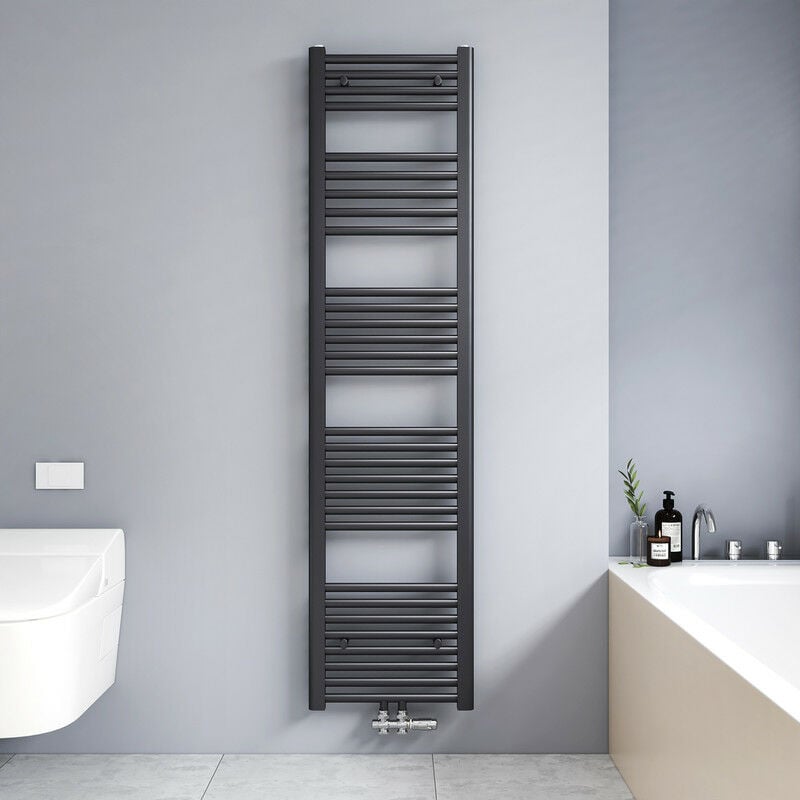 Meykoers 160x40cm Sèche serviettes radiateur eau chaude vertical chauffage 547W, tubes ronds - Anthracite