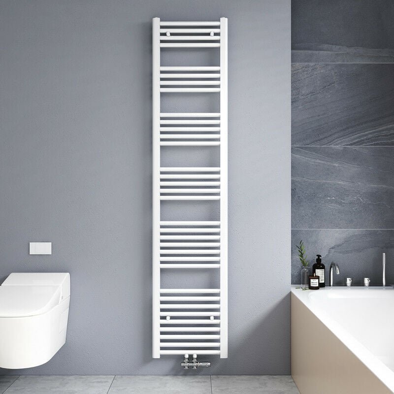 180x40cm Sèche serviettes radiateur eau chaude vertical chauffage 618W, tubes ronds - Blanc - Meykoers
