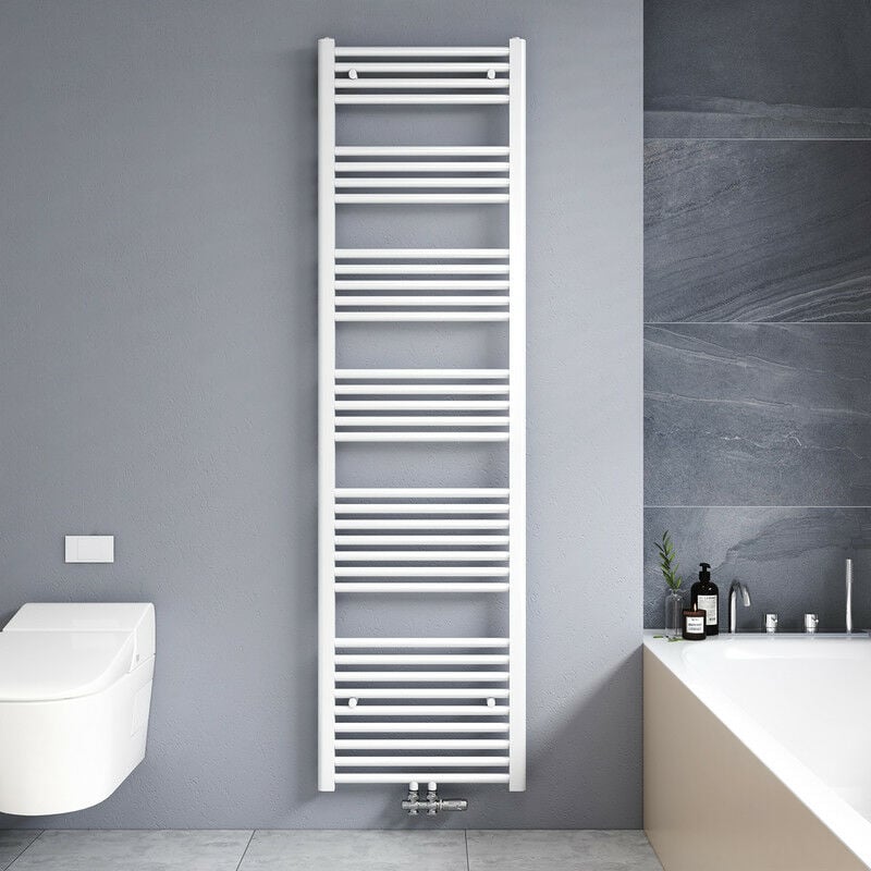 180x50cm Sèche serviettes radiateur eau chaude vertical chauffage 739W, tubes ronds - Blanc - Meykoers