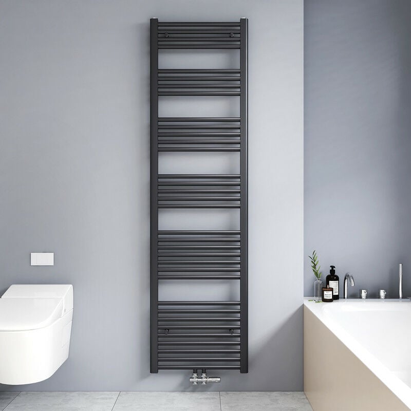 180x50cm Sèche serviettes radiateur eau chaude vertical chauffage 739W, tubes ronds - Anthracite - Meykoers