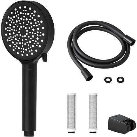 MEYKOERS black PVC Hose, Black Handheld Shower Head 6 Spray Modes, with 2 Filter Element Shower Kit