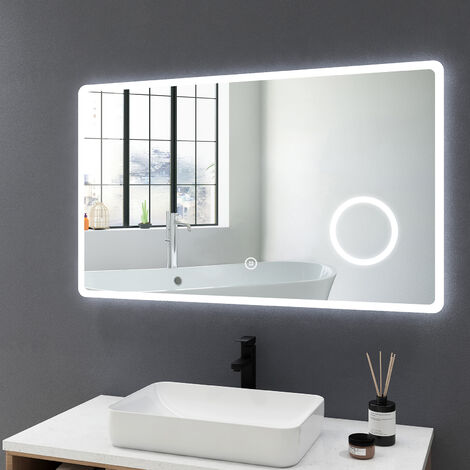 EASYCOMFORT Specchio Bagno con Luce LED, Sistema Anti-Appannamento e Tasti  Touch, 90x60cm, Argento