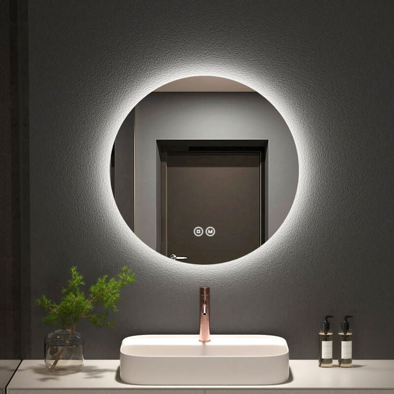 Specchio da Bagno 60cm led Specchio da Parete Rotondo 3 colori chiari Illuminazione con Interruttore touch + Dimmerabile + Funzione di memoria