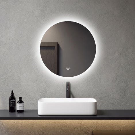 Meykoers Specchio da bagno rotondo LED con Interruttore Touch, Dimmerabile Specchio da bagno, Risparmio Energetico IP44