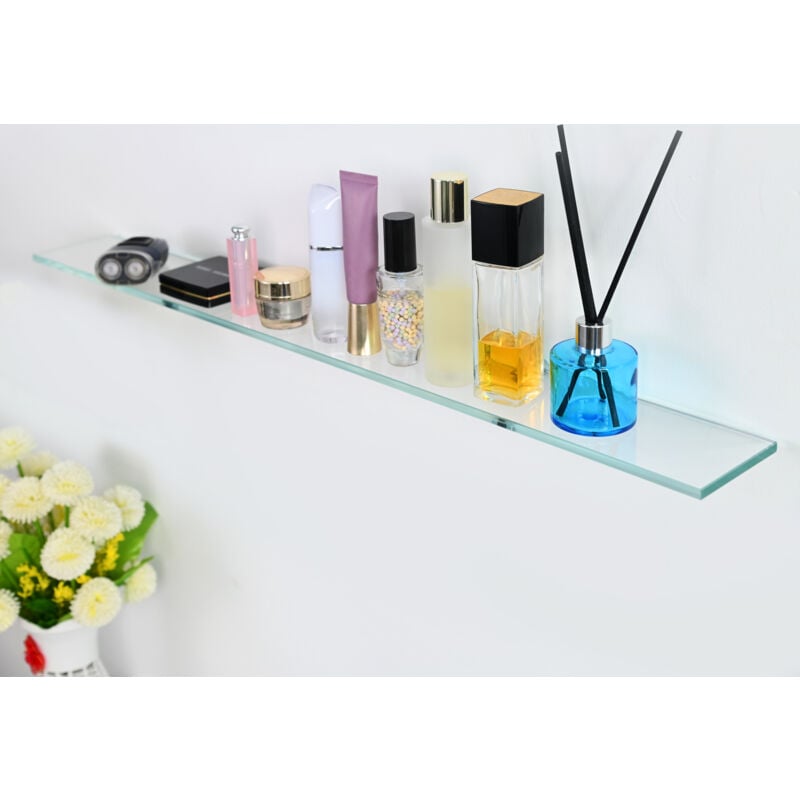 Tagère rectangulaire en verre 780x92 mm Étagère en Verre pour salle de bain Verre de sécurité esg de 8 mm Finition verre transparent - Meykoers