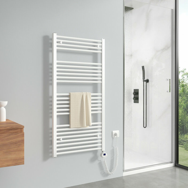 Scaldasalviette Elettrico FABIN Con Termostato Digitale - 1455x480 Mm, 750W, Bianco, Programmabile Settimanale