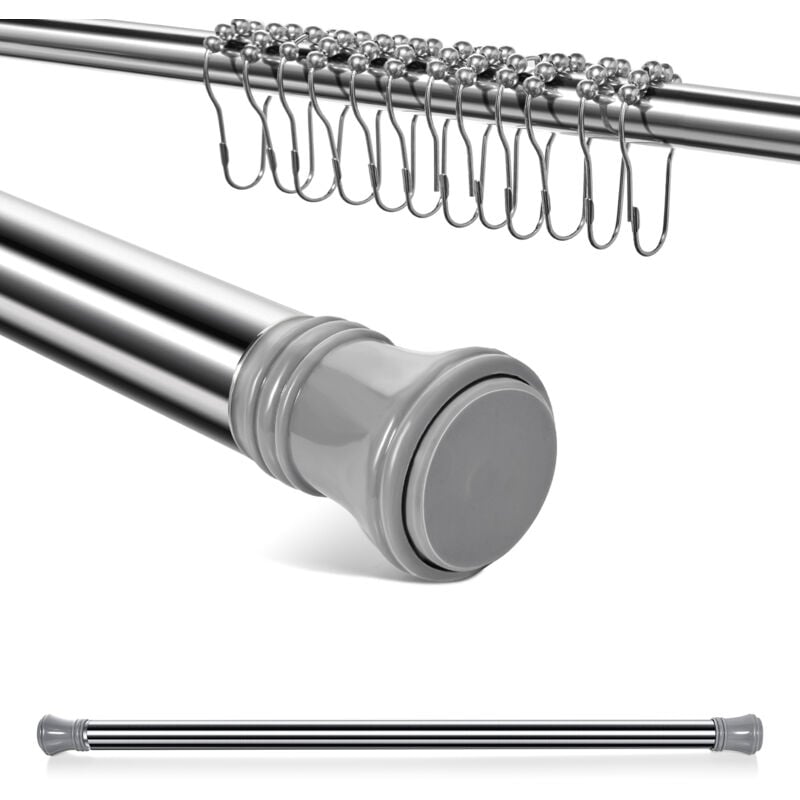 Tringle à rideau de douche en acier inoxydable 70-110cm, barre a rideau de douche sans perçage, avec 12 anneaux de rideaux de douche - Meykoers