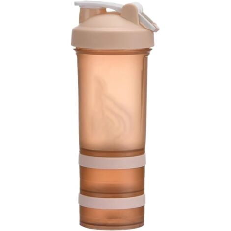Mezclador de 3 compartimentos para proteína en polvo, agua y suplementos para culturismo (naranja)