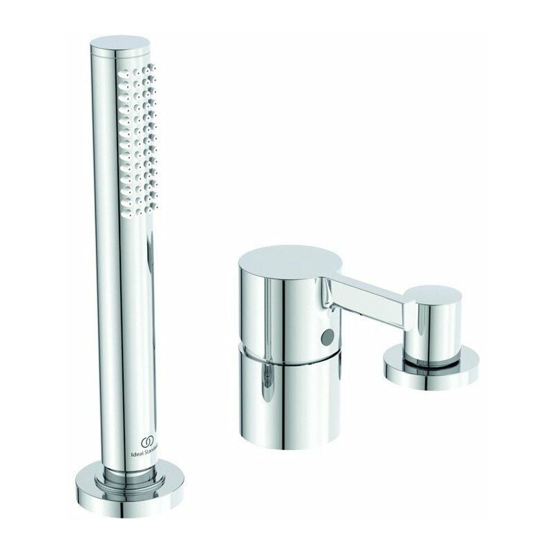 

Ideal - Mezclador de bañera de 3 orificios de sobremesa JOY sin caño cromado con ducha de mano batiente y desviador STANDARD