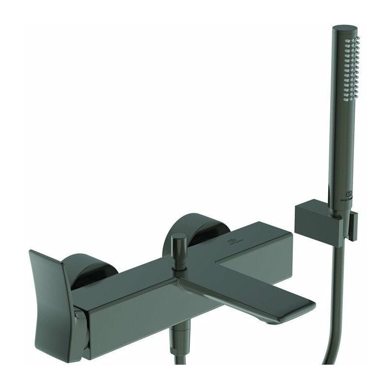 

Ideal - Mezclador de baño CHECK expuesto gris magnético con varilla-HB, flexo de ducha, soporte de pared STANDARD
