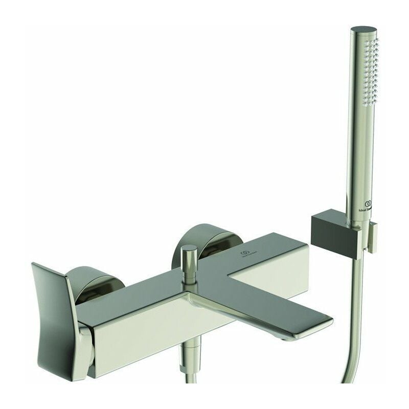 

Ideal - Mezclador de baño CHECK plateado expuesto Storm con tabique-HB, flexo de ducha, soporte de pared STANDARD