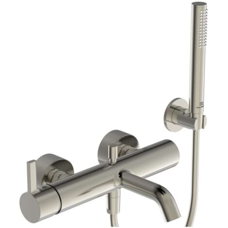 Mezclador de baño JOY con ducha de mano de bastón plateado Manguera de ducha Storm y soporte de pared IDEAL STANDARD