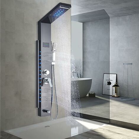 Panel de ducha dorado con luz LED, columna de ducha con seis funciones,  torre con pantalla Digital, cascada, masaje, bañera de hidromasaje -  AliExpress