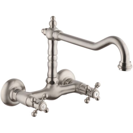 Mezclador de fregadero de pared Bec Style PVD Gris Acero Cepillado