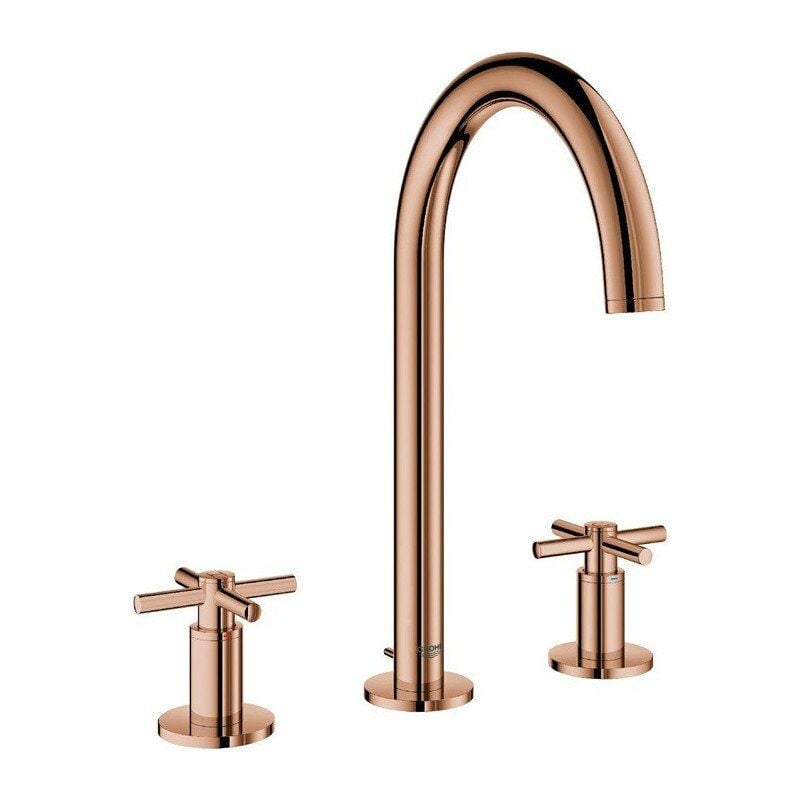 

Grohe - Mezclador de lavabo con 3 orificios Atrio 20008 Salida de manguera Mango en cruz de oro rosa brillante