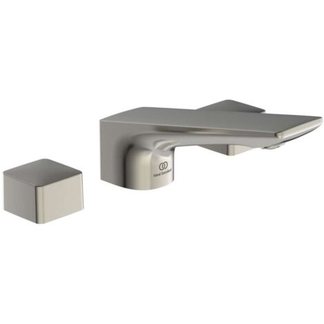 Mezclador de lavabo CONCA de 3 orificios con desagüe automático de metal plateado tormenta