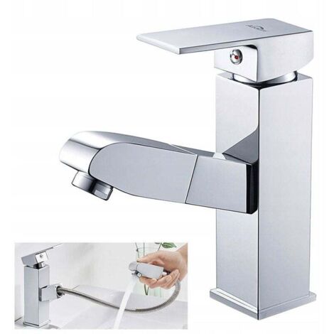Mezclador de lavabo cromado, ducha de mano de acero inoxidable, mezclador monomando, agua fría y caliente, con mangueras incluidas, mezclador de baño cromado, mezclador de baño cromado, mezclador de b