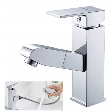 Mezclador de lavabo cromado, ducha de mano de acero inoxidable, mezclador monomando, agua fría y caliente, con mangueras incluidas, mezclador de baño cromado, mezclador de baño cromado, mezclador de b