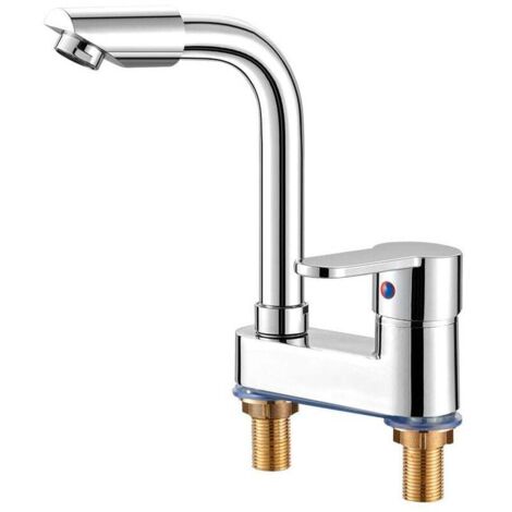 Mezclador de lavabo de 2 orificios, agua fría y caliente, grifo mezclador 2 en 1 con manguera