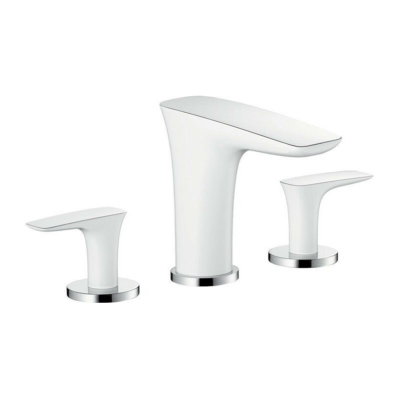 

Hansgrohe - Mezclador de lavabo con 3 orificios s, desagüe Push-Open blanco / cromo