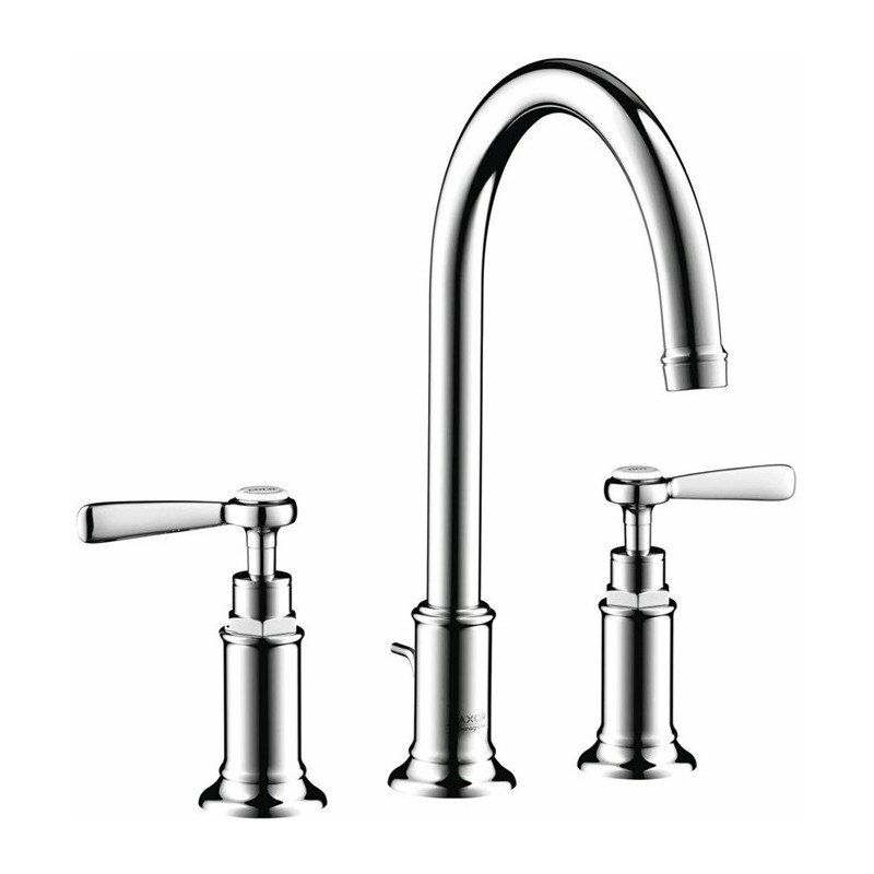 

Hansgrohe - Mezclador de lavabo de 3 orificios con manillas y desagüe automático de níquel cepillado