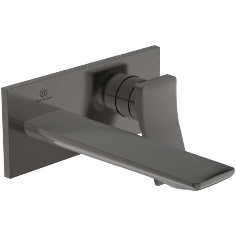 Mezclador de lavabo de pared CHECK, saliente 180 mm, gris magnético con roseta cuadrada, kit 2 IDEAL STANDARD