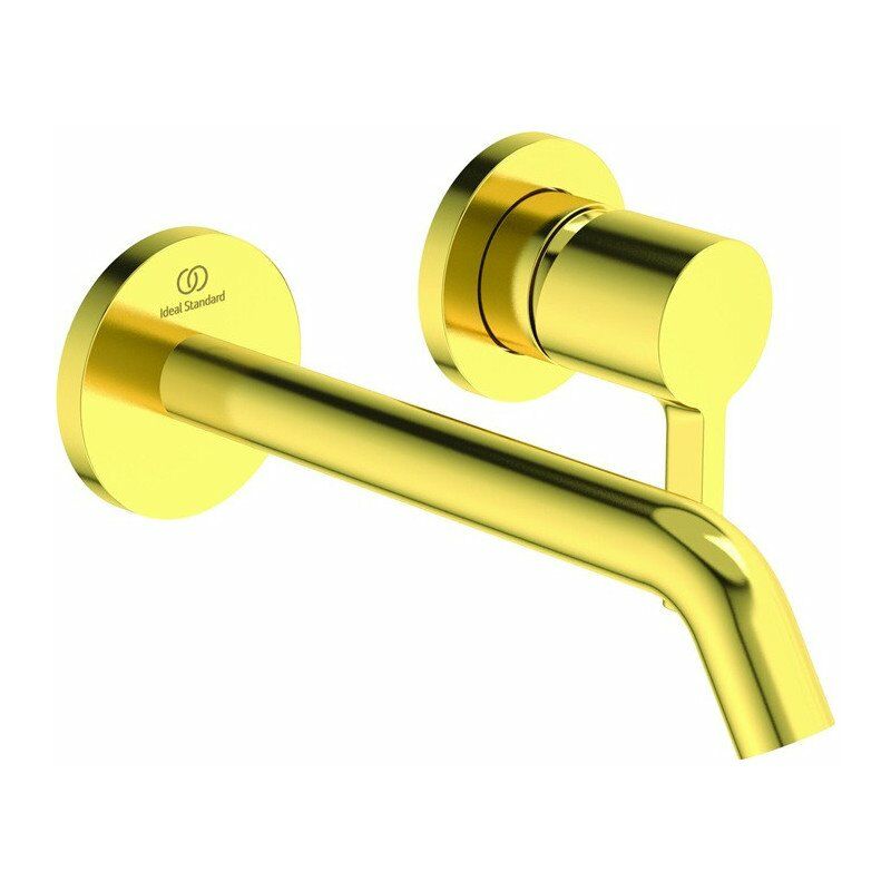 

Ideal - Mezclador de lavabo de pared JOY saliente 180 mm Oro cepillado kit 2, rosetón redondo STANDARD